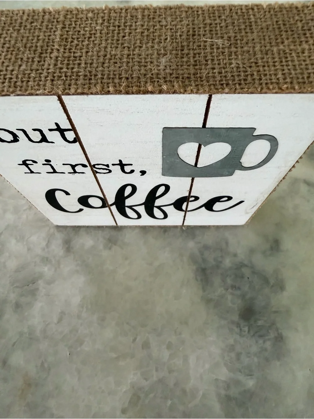 Hobby Lobby 6x6 “But First Coffee”Decorative Wall Sign - White with Black Text